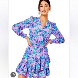 Lilly Pulitzer Cristiana Dress Just A Lil Jelly Lilac Rose Floral size 8